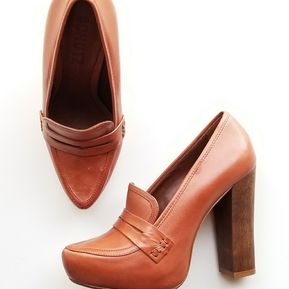 BRAND NEW Schutz Brown Leather Platform Heels